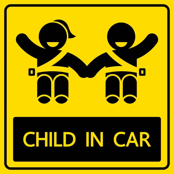 Niño en el coche signo de peligro y vector de símbolo — Archivo Imágenes Vectoriales