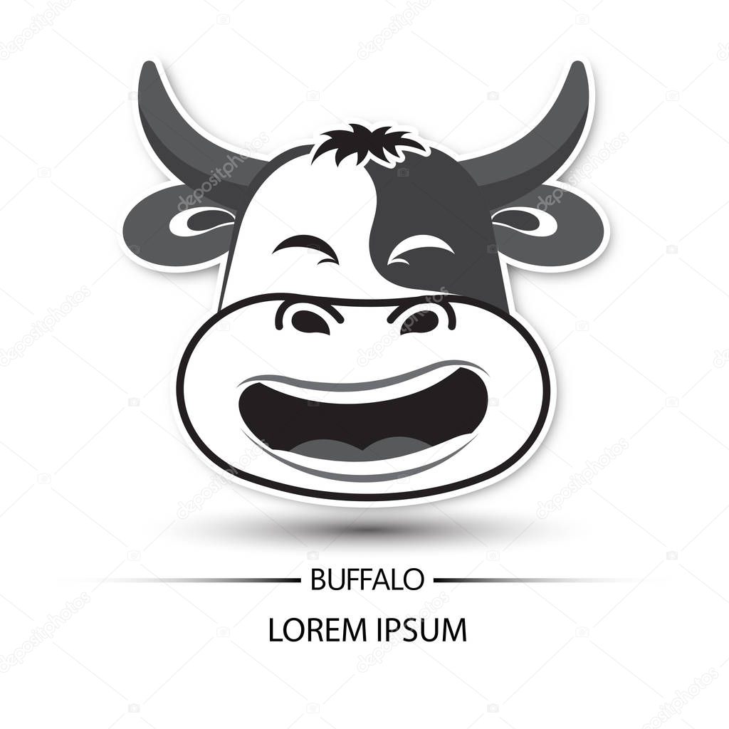 Buffalo face laugh logo and white background vector illustration