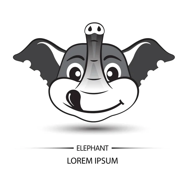 Elefante rosto logotipo feliz e vetor de fundo branco — Vetor de Stock