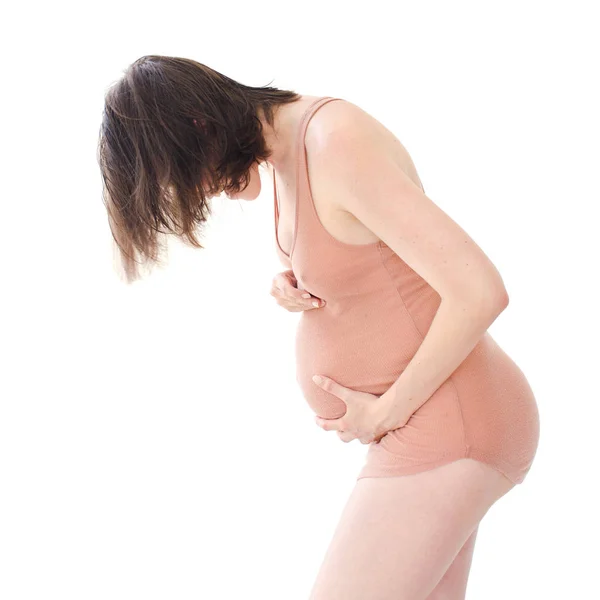 Silhouette einer Schwangeren in Weste nach der Dusche — Stockfoto