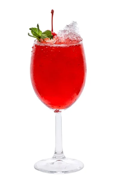 Wineglass with red fruit coctail with mint leaf — Stock Photo, Image