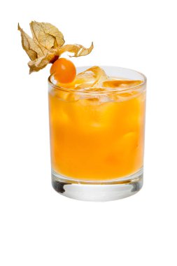 Sarı limonata turuncu physalis ile dekore edilmiştir.