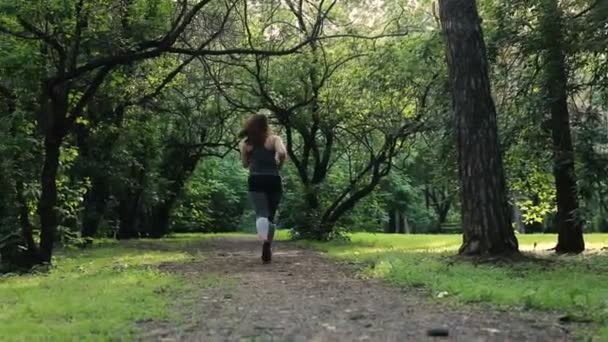 La mujer con sobrepeso vuelve a correr. Concepto de pérdida de peso — Vídeo de stock