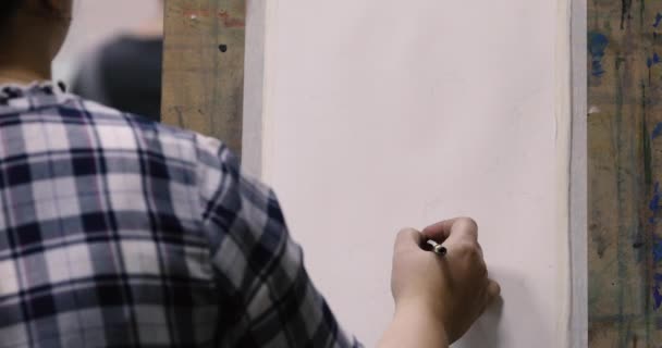 Femme artiste dessin au crayon dessin dessin toile chevalet — Video