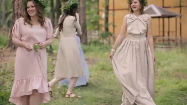 Beautiful girls are dancing in nature — Stock Video