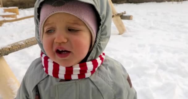 Malá holčička pláče v zimním čase — Stock video