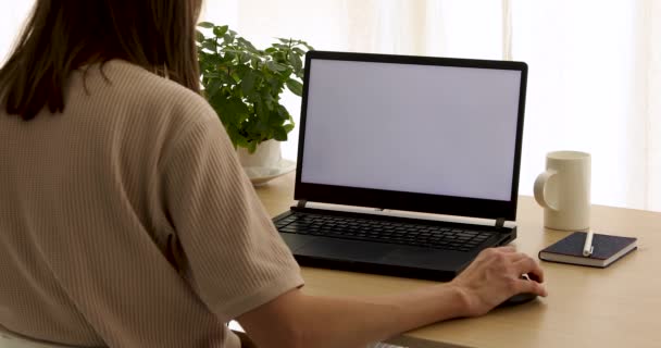 Περικοπή γυναίκα χρησιμοποιώντας φορητό υπολογιστή στο σπίτι — Αρχείο Βίντεο