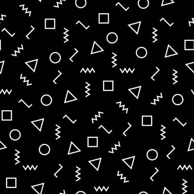 Modern soyut geometri memphis desen vektör. siyah ve beyaz kesintisiz geometrik arka plan. ince yastık ve yatak levha minimal tasarım. yaratıcı sanat deco. hippi moda yazdırma
