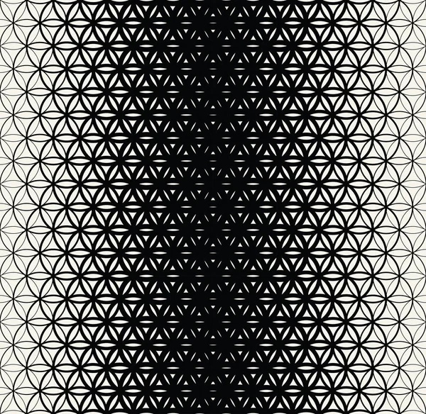 生活ハーフトーン パターンの黒と白の抽象的な神聖幾何学グラデーション花 — ストックベクタ