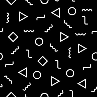 Modern soyut geometri memphis desen vektör. siyah ve beyaz kesintisiz geometrik arka plan. ince yastık ve yatak levha minimal tasarım. yaratıcı sanat deco. hippi moda yazdırma