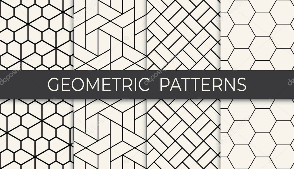 black and white geometric grid pattern set