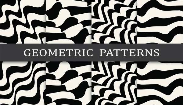 Black and white geometric seamless pattern set — Stock Vector
