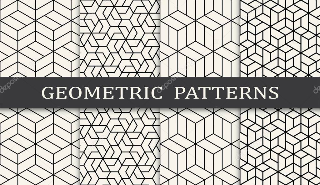 black and white geometric grid pattern set