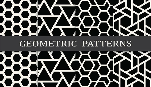 Black White Geometric Seamless Pattern Set — Stock Vector