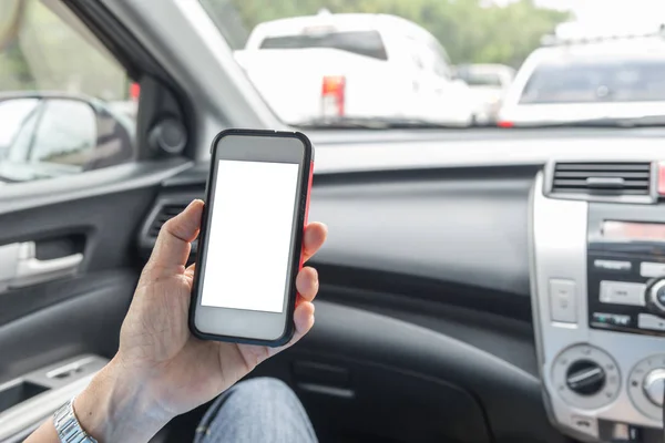 people sitting in the car and holding a touch phone with isolate