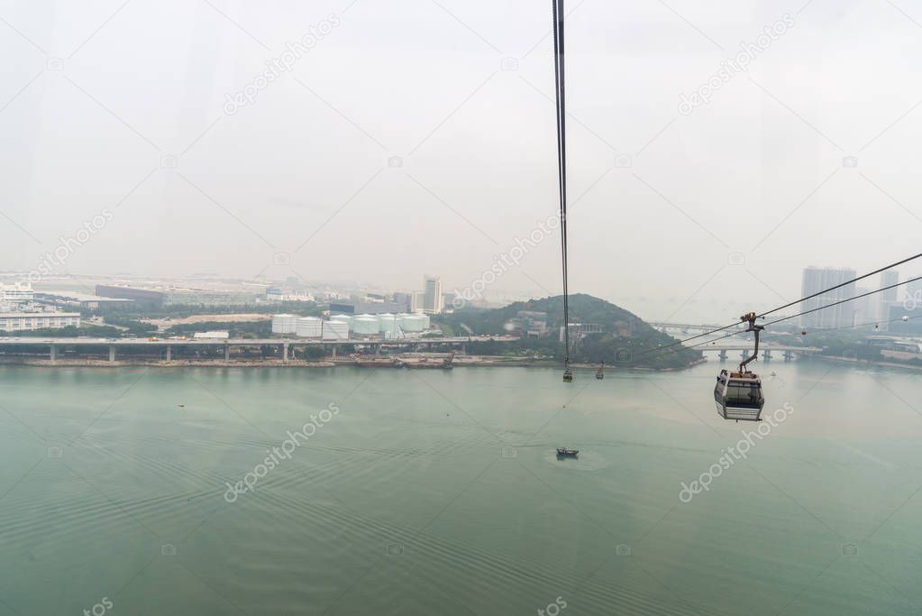 Ngong Ping 360 cable car on Lantau Island, Hong Kong. Cable car 