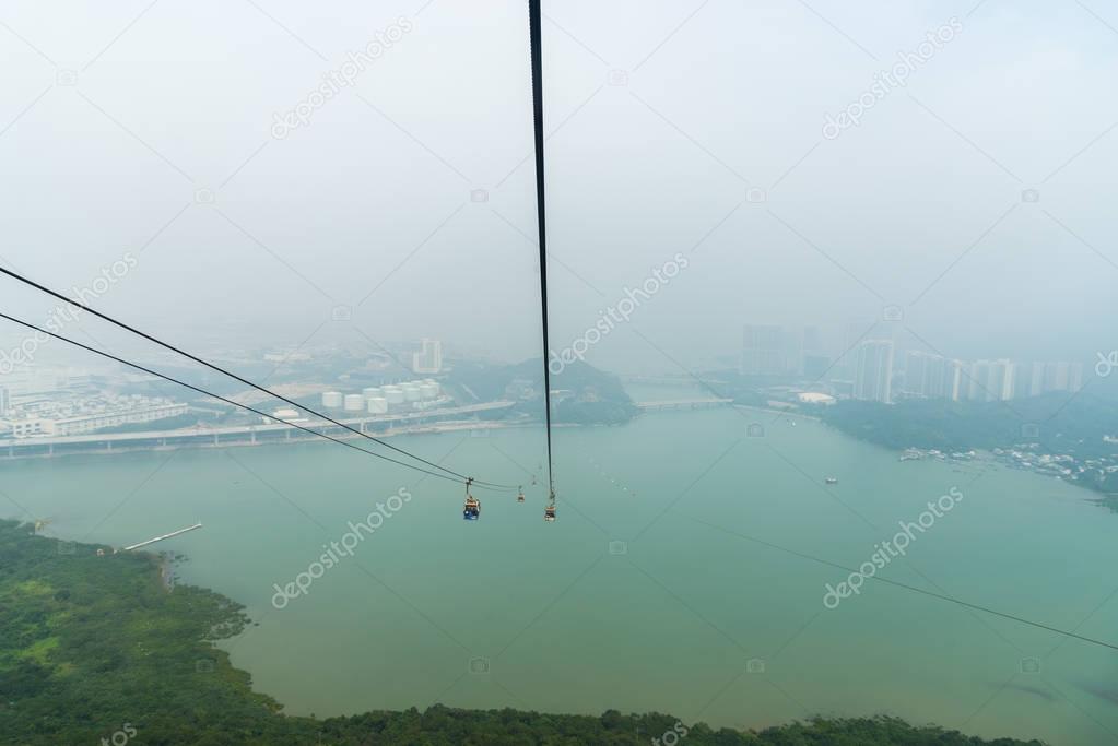 Ngong Ping 360 cable car on Lantau Island, Hong Kong. Cable car 