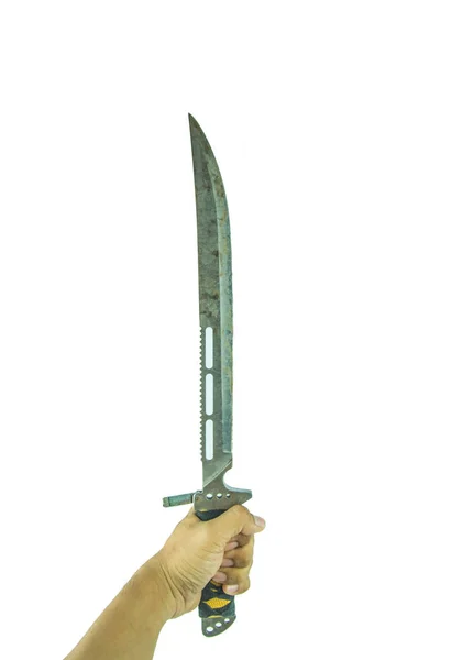 Mão segurar espada isolado no fundo branco — Fotografia de Stock