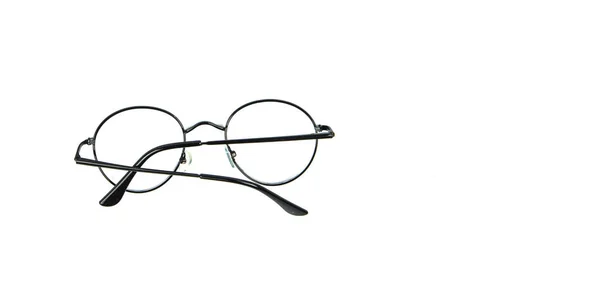 Black glasses awry leg, crash,isolated on white background — Stock Photo, Image