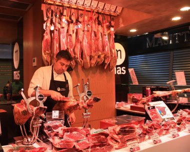Hamon in the Boqueria market in Barcelona clipart