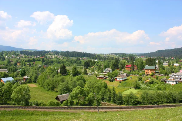 Paesaggio Vorohta Con Montagne Ferrovia Ucraina Fotografia Stock