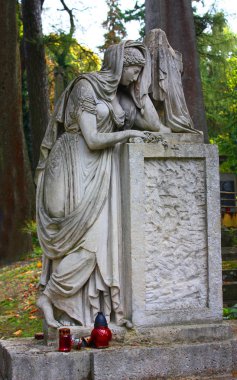 Lviv, Ukrayna Lychakiv mezarlığında antik mezar taşı (heykel)