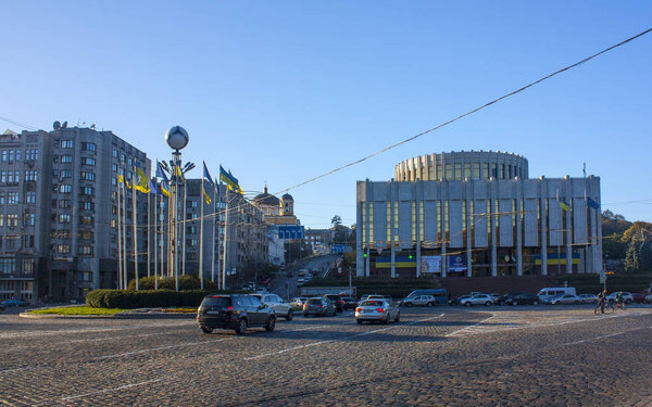 Kiev - October  16, 2017. Ukrainian House on the European Square in Kiev, Ukraine