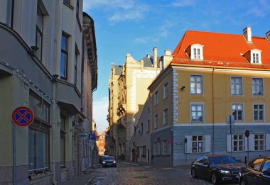 Riga, Letonya - 1 Ocak 2018: Vintage mimari eski şehir Riga, Letonya