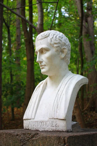 Busto de Aristóteles no parque dendrológico nacional "Sofiyivka". Uman cidade, Ucrânia — Fotografia de Stock