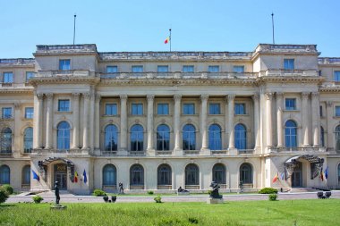 Bucharest - May 4, 2017.  Bucharest Romania National Art Museum building 1812 former Royal Palace in Revolution Square in city centre clipart