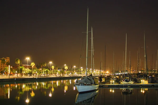 Barcelona November 2016 Jachten Kai Hafen Von Barcelona Bei Nacht — Stockfoto