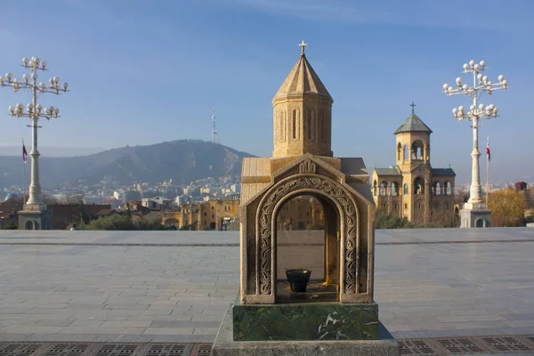 Tiflis Diciembre 2017 Panorama Tiflis Desde Colina Con Catedral Santísima — Foto de Stock