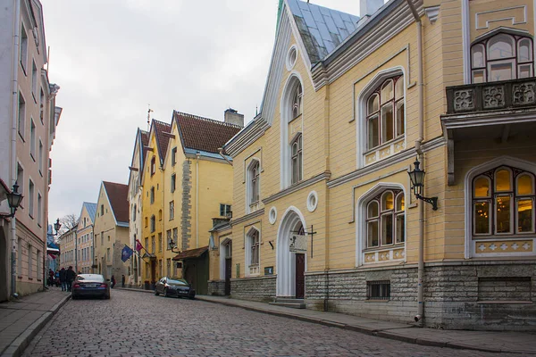 Tallinn Estonia Gennaio 2018 Edifici Epoca Sulla Long Street Pikk — Foto Stock