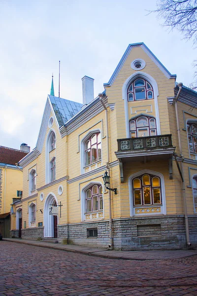 Tallin Estonia Enero 2018 Edificios Antiguos Calle Long Street Pikk —  Fotos de Stock
