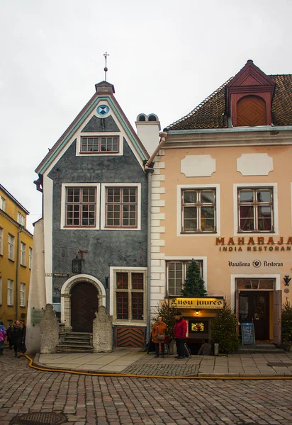 Tallinn Estonya Ocak 2018 Belediye Meydanı Tallinn Güzel Renkli Binaların — Stok fotoğraf