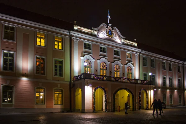 Tallin Estonia Stycznia 2018 Parlament Budynku Estonia Wieczór — Zdjęcie stockowe