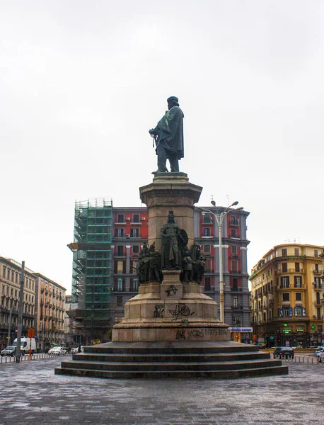 Naples Italy March 2018 Monument Giuseppe Garibaldi Square Garibaldi Naples — Stock Photo, Image