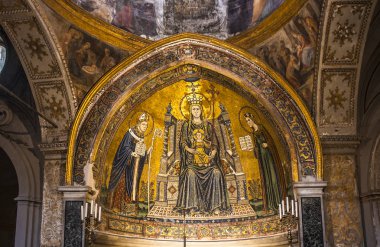 Naples, Italy - March 5, 2018: Mosaic of Basilica of Santa Restituta in Cathedral Duomo di San Gennaro (or Cathedral of the Assumption of Mary), Italyin Naples Cathedral. Naples, Italy clipart