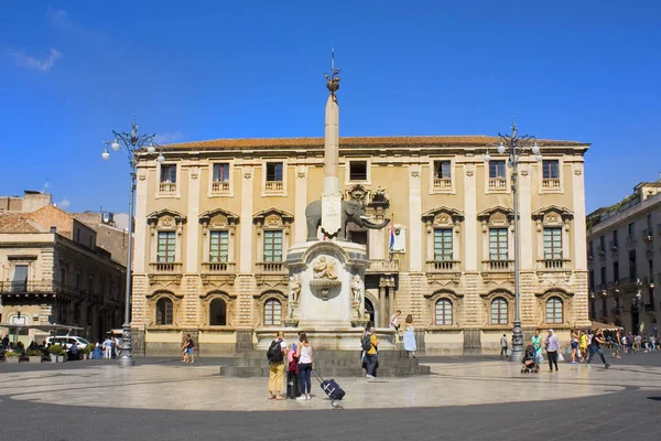 Catania Italy September 2019 Fountain Elephant Symbol Catania Piazza Duomo — Stock Photo, Image