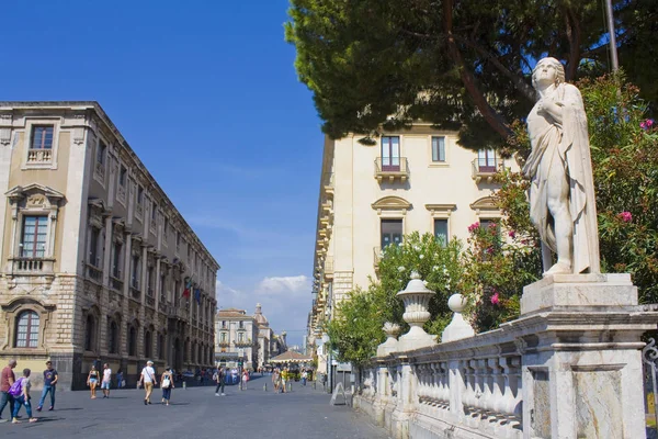 Catania Italië September 2019 Beeldhouwkunst Van Kathedraal Agatha Uitzicht Etneastraat — Stockfoto