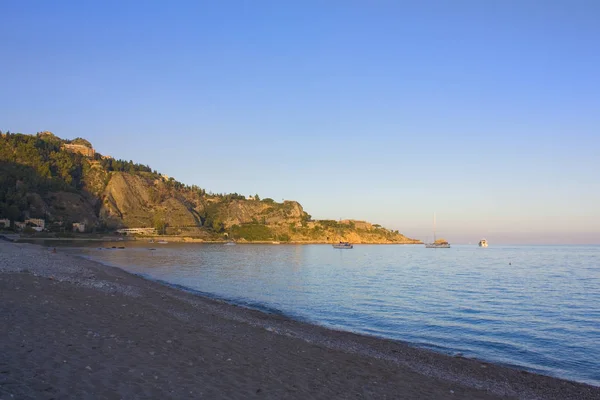Maravillosa Vista Playa Atardecer Taormina Sicilia Italia — Foto de Stock