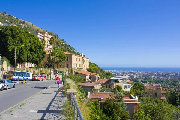 Palermo Városa Tirrén Tenger Öböl Kilátás Monreale Város Szicília Olaszország — Stock Fotó
