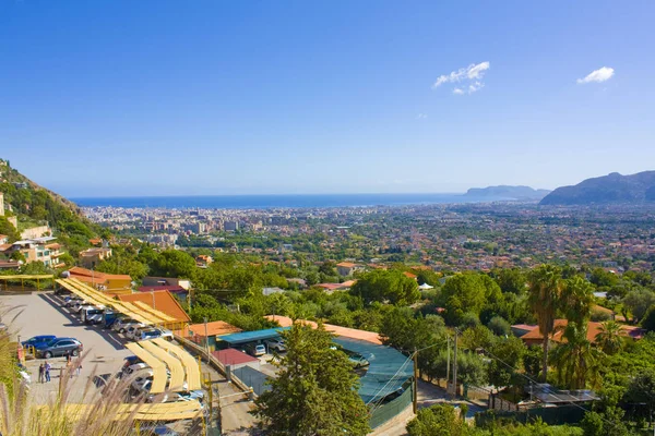 Palermo Városa Tirrén Tenger Öböl Kilátás Monreale Város Szicília Olaszország — Stock Fotó