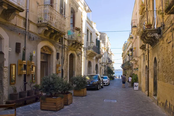 Siracusa Sicilya Talya Daki Ortigia Adası Ndaki Picturesque Caddesi — Stok fotoğraf