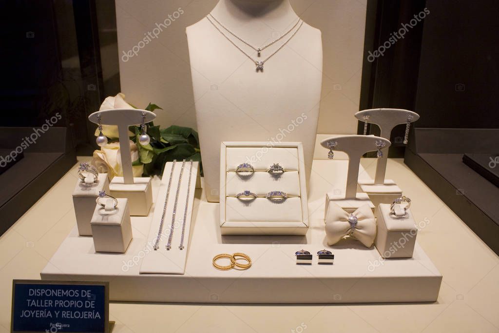 ALICANTE, SPAIN - 15 October, 2019: Showcase jewelry shop in Alicante
