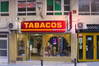 ALICANTE, SPAIN - 15 October, 2019:  Tobacco shop in Alicante clipart