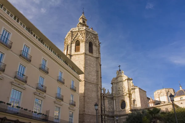 Catedral Metropolitana Torre Micalet Plaza Reina Valência Espanha — Fotografia de Stock