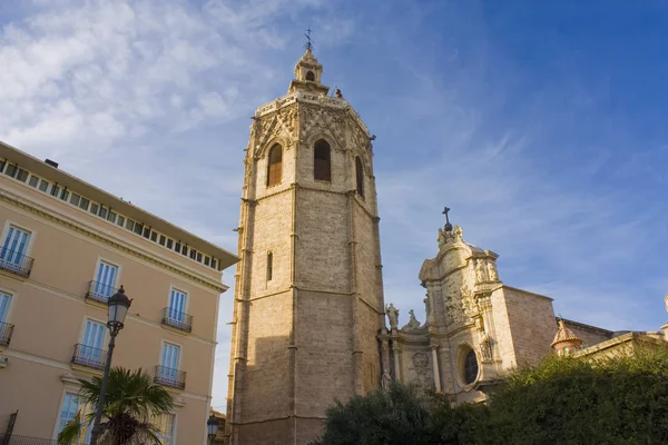 Metropolitane Kathedraal Micalet Toren Plaza Reina Valencia Spanje — Stockfoto