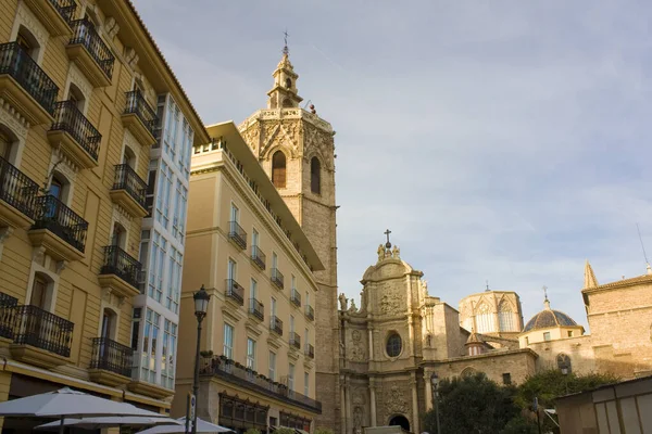 Metropolitane Kathedraal Micalet Toren Plaza Reina Valencia Spanje — Stockfoto