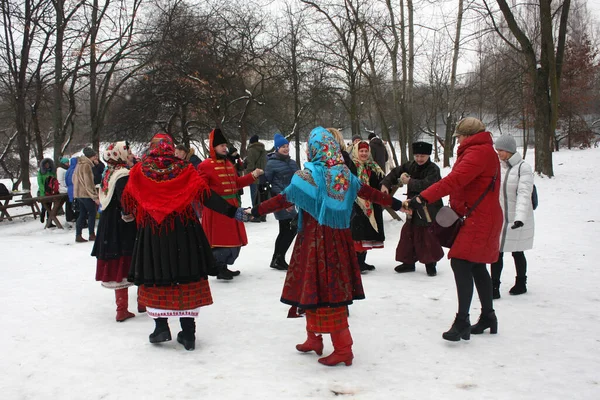 Kijev Ukrajna Február 2020 Ünnepi Ünnepségek Shrovetide Nyaralás Kozák Falu — Stock Fotó